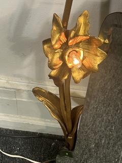 ART NOUVEAU CURVACEOUS BEVELED MIRROR WITH CARVED GILT WOOD FLOWER SCONCES - 4142573