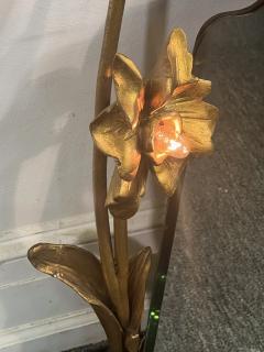 ART NOUVEAU CURVACEOUS BEVELED MIRROR WITH CARVED GILT WOOD FLOWER SCONCES - 4142574