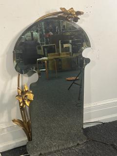 ART NOUVEAU CURVACEOUS BEVELED MIRROR WITH CARVED GILT WOOD FLOWER SCONCES - 4142577