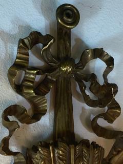 ART NOUVEAU FRENCH BRONZE CUPID SCONCE WITH THREE FANCY GLASS FLOWER SHADES - 1851505