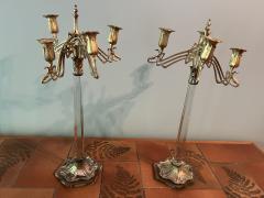 ART NOUVEAU SILVERPLATE WITH FACETED GLASS STEM FOUR CANDLE CUP CANDLESTICKS - 3331715
