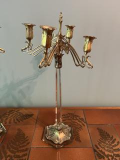 ART NOUVEAU SILVERPLATE WITH FACETED GLASS STEM FOUR CANDLE CUP CANDLESTICKS - 3331717