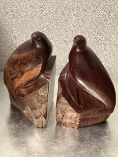 ARTIST CARVED HARDWOOD SEAL WITH BLACK ONYX EYES BOOKENDS - 4398547