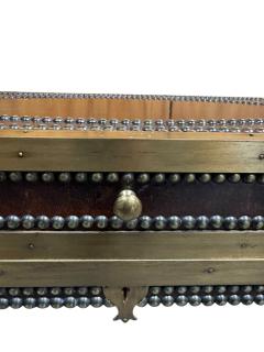 ARTS CRAFTS DESIGN NICKEL STUDDED BRASS FRAME TORTOISE FINISH STEAMER TRUNK - 4496621
