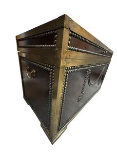 ARTS CRAFTS DESIGN NICKEL STUDDED BRASS FRAME TORTOISE FINISH STEAMER TRUNK - 4496625