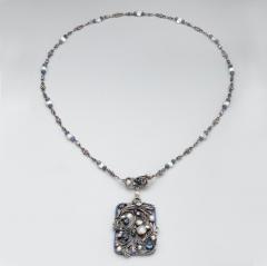 ARTS CRAFTS DIAMOND SAPPHIRE PEARL ENAMEL ON SILVER NECKLACE - 1247671