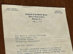 AUTOGRAPHED JOHN F KENNEDY LETTER TO HOLY CROSS WOMENS CLUB 1952 - 4335886