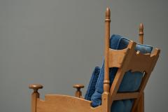 Abraham Sprij Abraham Sprij Pair of Lounge Chairs in Solid Oak and Blue Velvet 1960s - 4396315