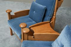 Abraham Sprij Abraham Sprij Pair of Lounge Chairs in Solid Oak and Blue Velvet 1960s - 4396327