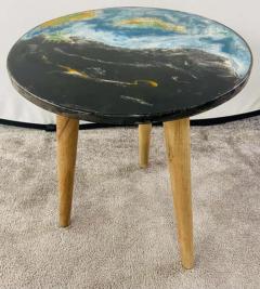 Abstract Art Design Epoxy Resin Top Walnut Legs End or Side Table a Pair - 2866110