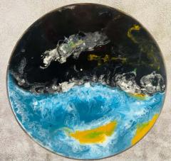 Abstract Art Design Epoxy Resin Top Walnut Legs End or Side Table a Pair - 2866191