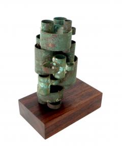 Abstract Copper Tubular Column Sculpture Set On A Walnut Base With Patina - 1315066