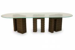 Abstract Geometric Three Metal Pedestal Seeded Glass Top Dining Table - 2794220