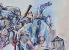 Abstract Oil on Canvas Large Painting Titled Three Cities  - 2873520