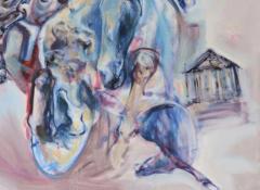 Abstract Oil on Canvas Large Painting Titled Three Cities  - 2873521