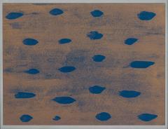 Abstract Print with Grey and Navy Blue Dots on Orange Background - 4653970