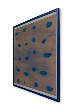 Abstract Print with Grey and Navy Blue Dots on Orange Background - 4653971