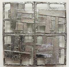 Abstract Vintage Brutalist Cast Metal Wall Sculptures Pair - 4642002