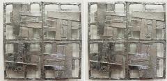 Abstract Vintage Brutalist Cast Metal Wall Sculptures Pair - 4642527