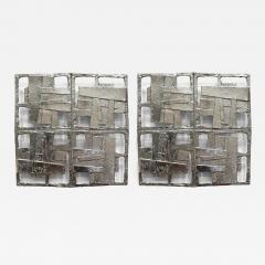 Abstract Vintage Brutalist Cast Metal Wall Sculptures Pair - 4642528