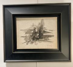 Abstract ink wash on linen panel by Jean Signovert France 1979  - 3547902