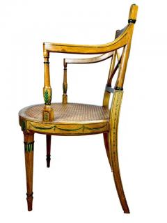 Adam Style English Adam Style Hand painted and Decorated Armchair with Caned Seat - 3907233