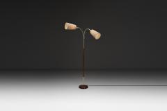 Adjustable Two Armed Wood and Brass Floor Lamp Europe ca 1940s - 4753538