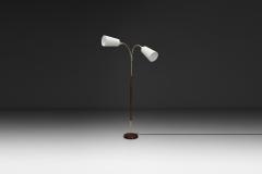 Adjustable Two Armed Wood and Brass Floor Lamp Europe ca 1940s - 4753612