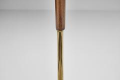 Adjustable Two Armed Wood and Brass Floor Lamp Europe ca 1940s - 4761798