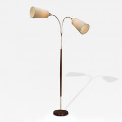Adjustable Two Armed Wood and Brass Floor Lamp Europe ca 1940s - 4761843