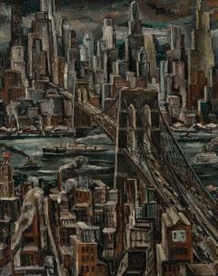 Adriaan Lubbers Brooklyn Bridge from Manhattan Dramatic Light Lower Manhattan Skyline Painting - 4592513