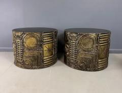 Adrian Pearsall 1970s Pair of Adrian Pearsall Brutalist Style Round Side Tables Mid Century - 3681126