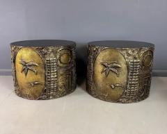 Adrian Pearsall 1970s Pair of Adrian Pearsall Brutalist Style Round Side Tables Mid Century - 3681127