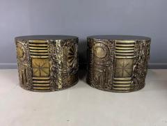 Adrian Pearsall 1970s Pair of Adrian Pearsall Brutalist Style Round Side Tables Mid Century - 3681130