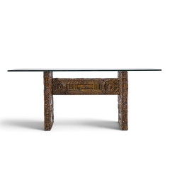 Adrian Pearsall Adrian Pearsall Craft Associates Mid Century Brutalist Glass Top Dining Table - 4794993