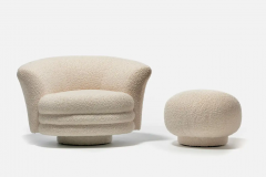 Adrian Pearsall Adrian Pearsall Post Modern Swivel Chair and Ottoman in Ivory White Boucl  - 2843393