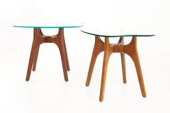 Adrian Pearsall Adrian Pearsall Style Mid Century Walnut and Glass Stingray End Tables Pair - 4747536