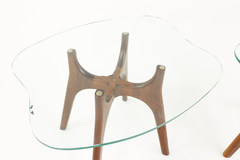 Adrian Pearsall Adrian Pearsall Style Mid Century Walnut and Glass Stingray End Tables Pair - 4747544