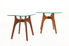 Adrian Pearsall Adrian Pearsall Style Mid Century Walnut and Glass Stingray End Tables Pair - 4747596