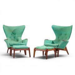 Adrian Pearsall Adrian Pearsall for Craft Assoc 2231 Walnut Lounge Chairs Pair with Ottomans - 4575532