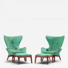 Adrian Pearsall Adrian Pearsall for Craft Assoc 2231 Walnut Lounge Chairs Pair with Ottomans - 4575588