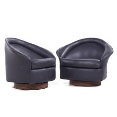 Adrian Pearsall Adrian Pearsall for Craft Assoc MCM Walnut Base Swivel Lounge Chairs Pair - 3822123