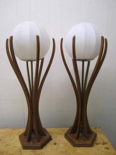 Adrian Pearsall Excellent Pair of Danish Modern Sculptural Walnut Lamps Mid Century Modern - 1800603