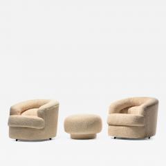 Adrian Pearsall Ivory Boucl Post Modern Swivel Chairs Ottoman Attributed to Adrian Pearsall - 2711600