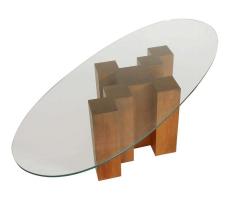 Adrian Pearsall Midcentury Danish Modern Walnut and Oval Glass Cocktail Table in Art Deco Form - 2453882