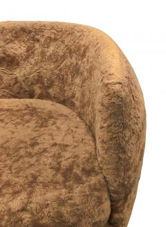 Adrian Pearsall Pair Adrian Pearsall Barrel Form Swivel Chairs Brown Fur Upholstry Tulip Bases - 3080468