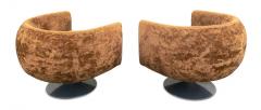 Adrian Pearsall Pair Adrian Pearsall Barrel Form Swivel Chairs Brown Fur Upholstry Tulip Bases - 3080505