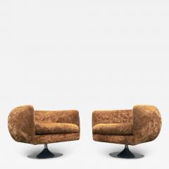 Adrian Pearsall Pair Adrian Pearsall Barrel Form Swivel Chairs Brown Fur Upholstry Tulip Bases - 3082772