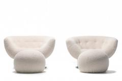 Adrian Pearsall Pair of Adrian Pearsall Swivel Lounge Chairs in Ivory Boucl with Walnut Bases - 1978699