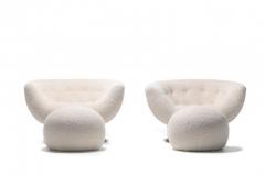Adrian Pearsall Pair of Adrian Pearsall Swivel Lounge Chairs in Ivory Boucl with Walnut Bases - 1978704